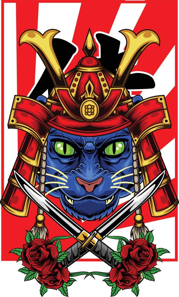 vector illustratie van kat samurai