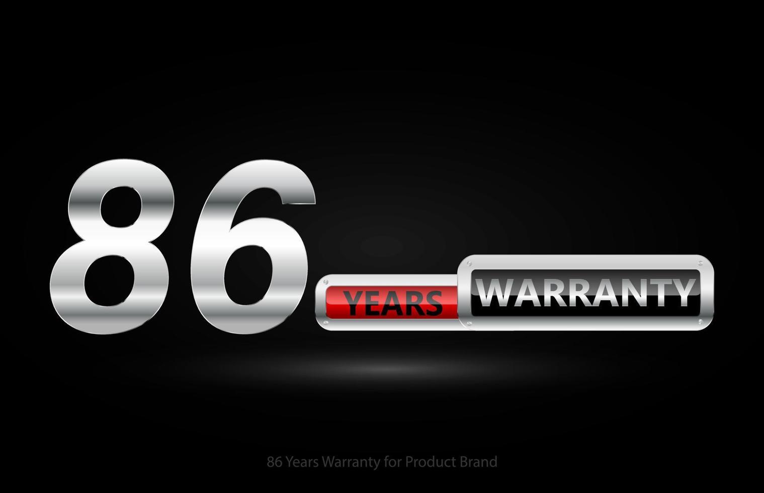 86 jaren garantie zilver logo geïsoleerd Aan zwart achtergrond, vector ontwerp voor Product garantie, garantie, onderhoud, zakelijk, en uw bedrijf.