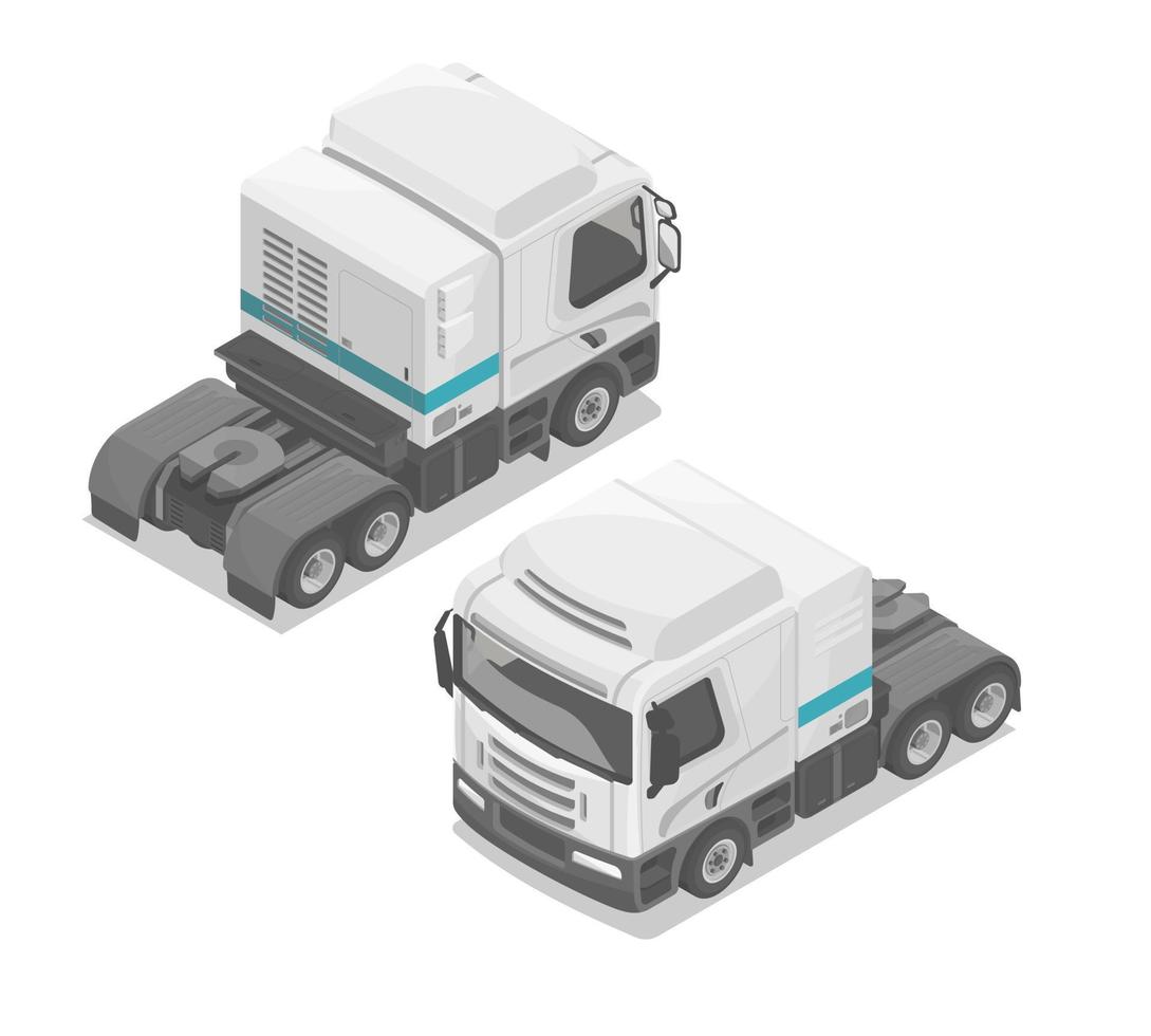 hybride waterstof logistiek model- trekker semi aanhangwagen vrachtauto isometrische wit isoleren voorkant terug visie vector