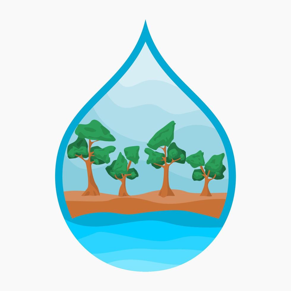 bewerkbare bomen landschap in water laten vallen vorm vector illustratie voor artwork element van water dag of milieu en groen levensstijl campagne verwant ontwerp