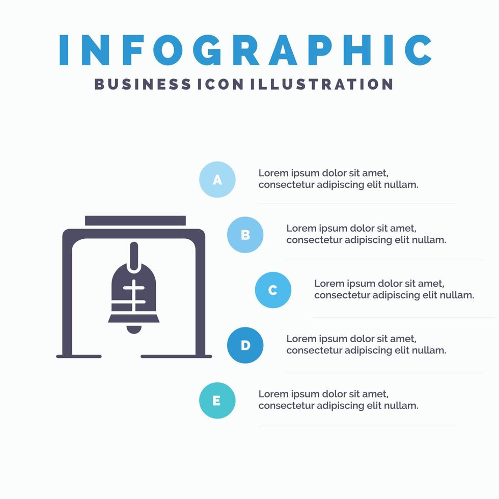 alarm klok Kerstmis klok kerk klok solide icoon infographics 5 stappen presentatie achtergrond vector