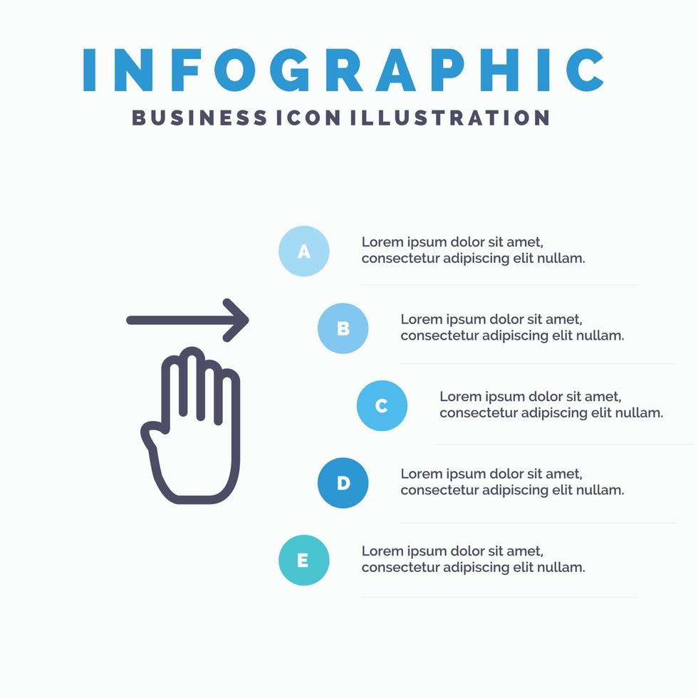 vinger vier gebaar Rechtsaf lijn icoon met 5 stappen presentatie infographics achtergrond vector