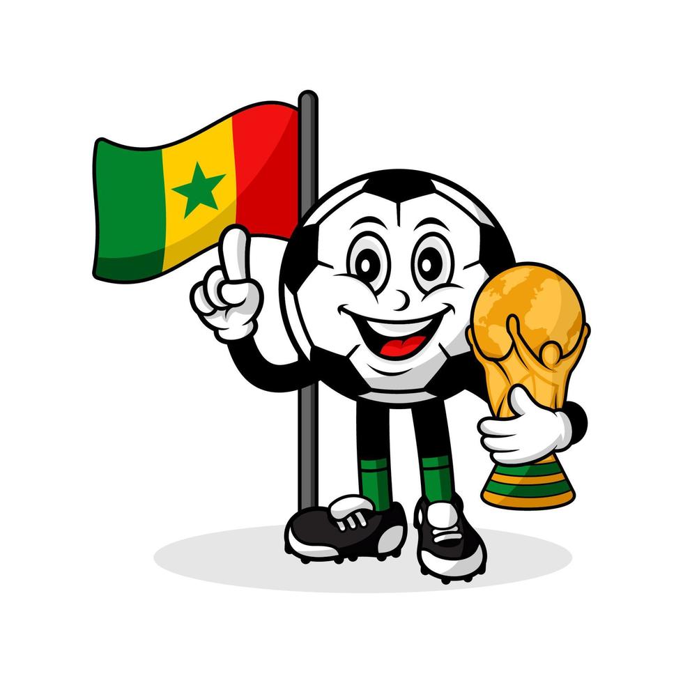 mascotte tekenfilm Amerikaans voetbal Senegal vlag met trofee wereld winnaar vector