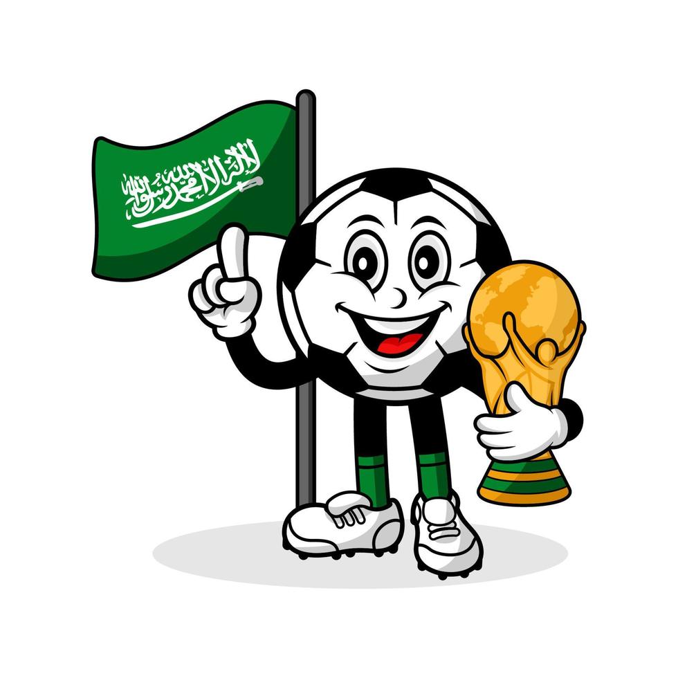 mascotte tekenfilm Amerikaans voetbal saudi Arabië vlag met trofee wereld winnaar vector