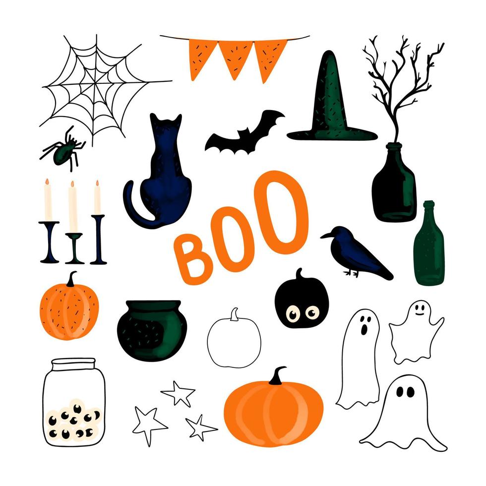 halloween reeks illustratie in zwart oranje en wit kleur geïsoleerd Aan wit achtergrond vector