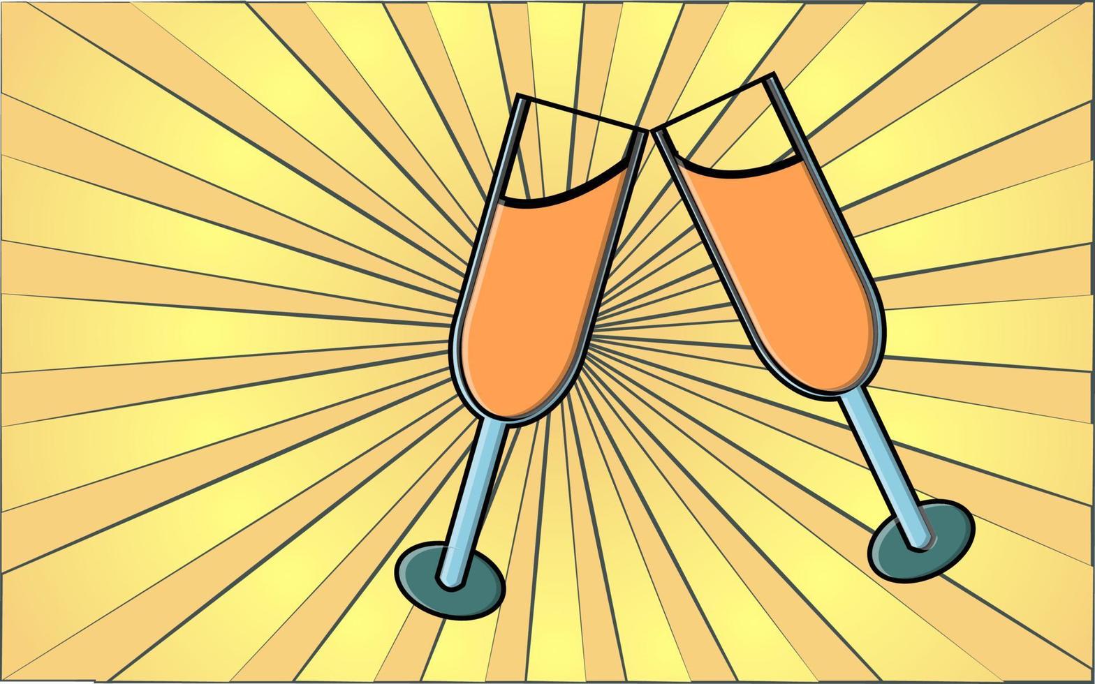 een gemakkelijk platte stijl icoon van mooi twee bril van Champagne dat gerinkel bril gedurende een geroosterd brood voor de feest van liefde Aan Valentijnsdag dag of maart 8e. vector illustratie