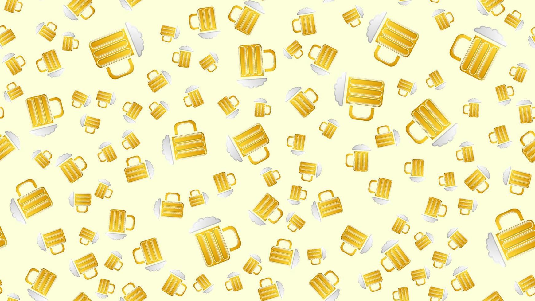 eindeloos naadloos patroon van geel mooi glas bekers met alcohol smakelijk smakelijk licht bier, schuimend hop lager Aan een geel achtergrond. vector illustratie