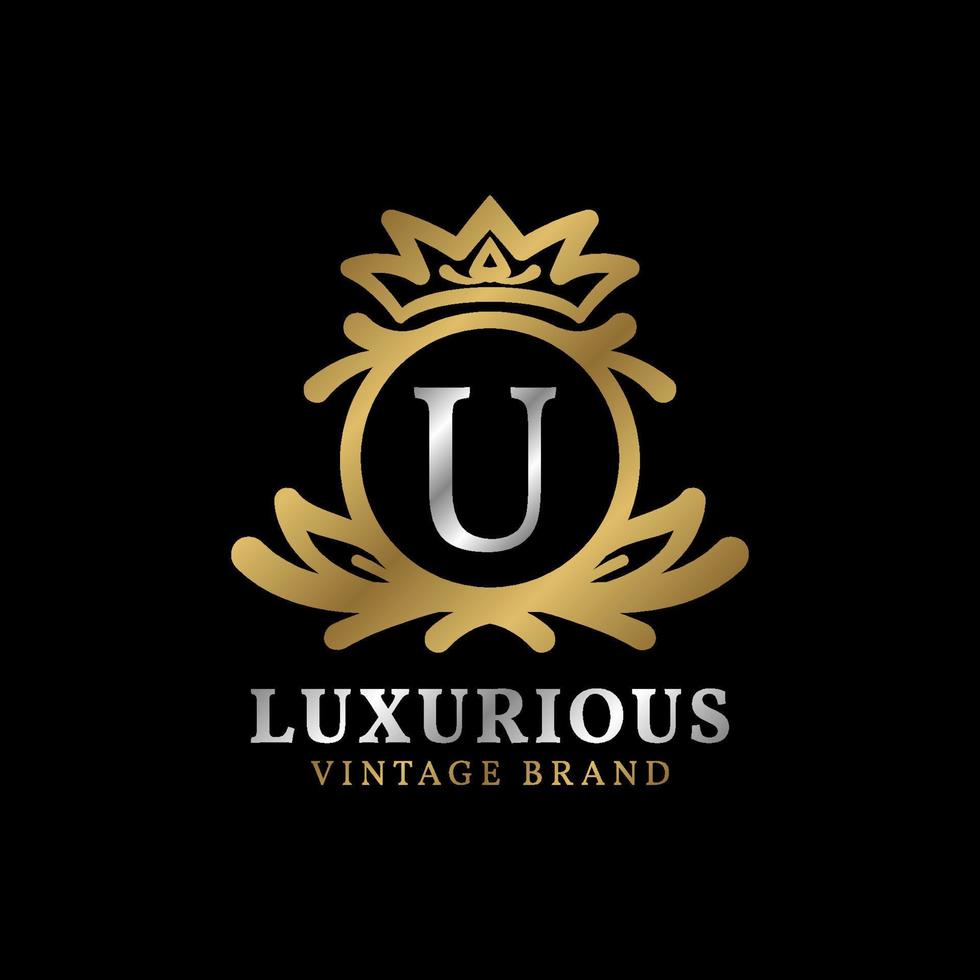 brief u met kroon luxe kam voor schoonheid zorg, salon, spa, mode vector logo ontwerp