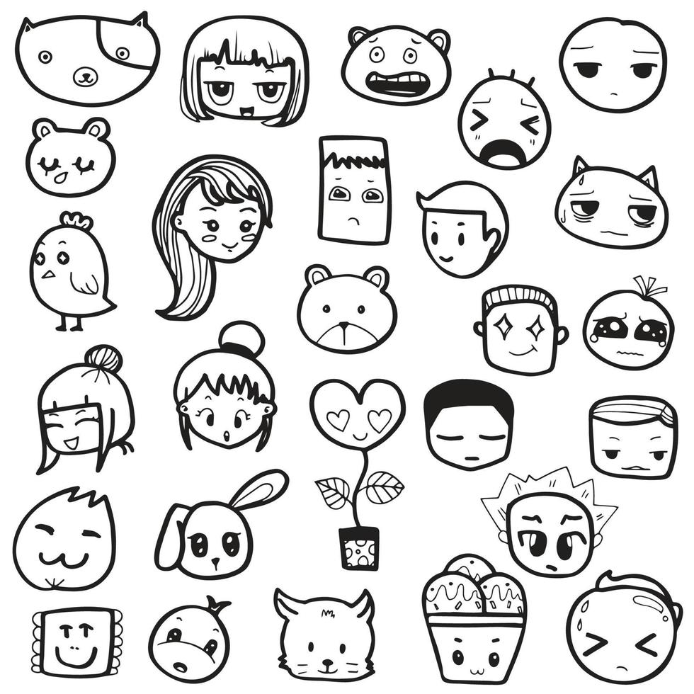 reeks van hand- getrokken schets tekening emoticons vector illustratie, emoji gezicht Aan wit achtergrond