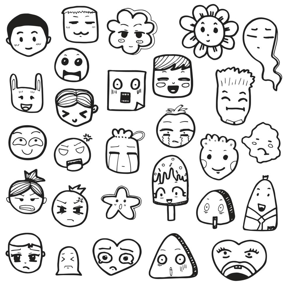 reeks van hand- getrokken schets tekening emoticons vector illustratie, emoji gezicht Aan wit achtergrond