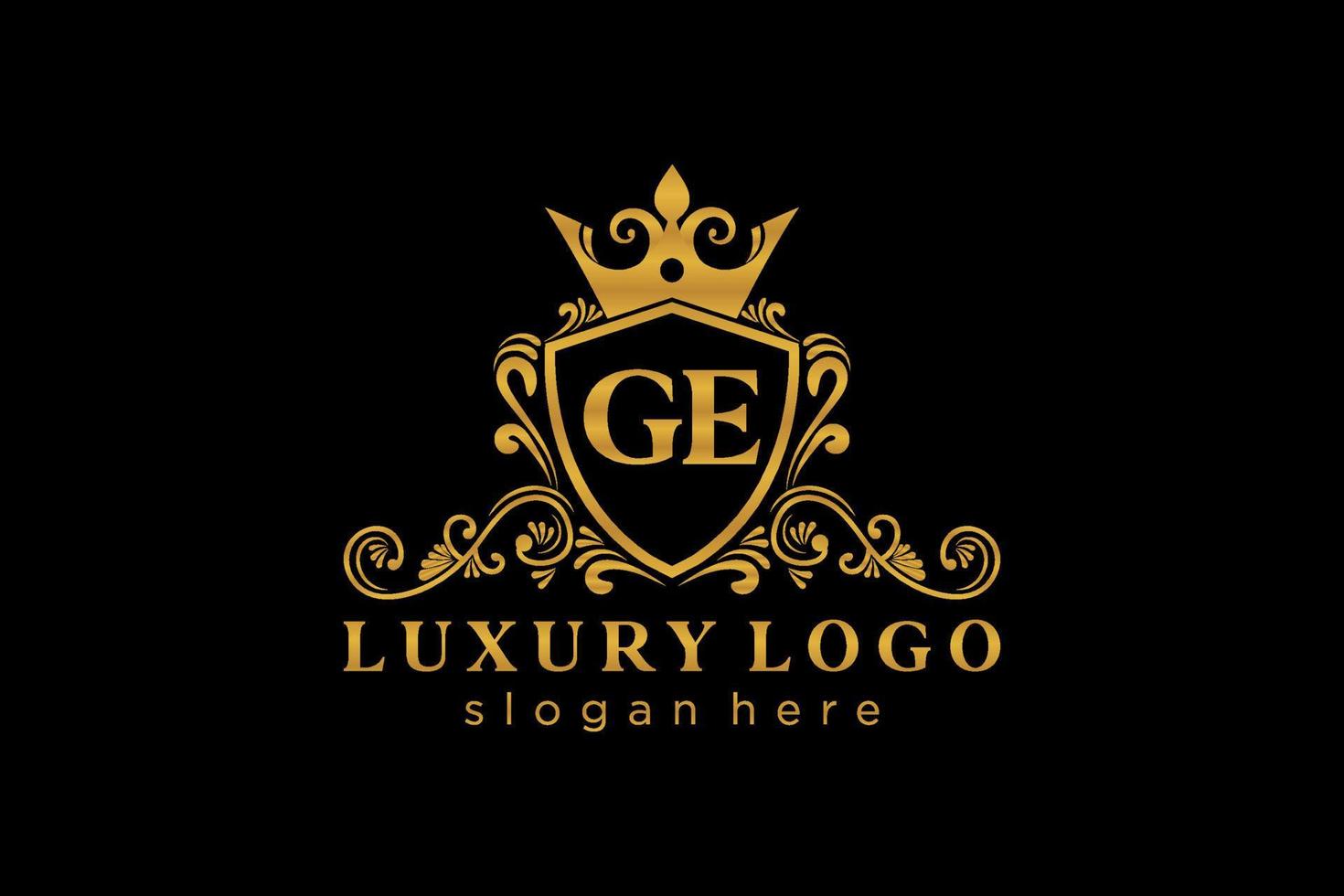 eerste ge brief Koninklijk luxe logo sjabloon in vector kunst voor restaurant, royalty, boetiek, cafe, hotel, heraldisch, sieraden, mode en andere vector illustratie.