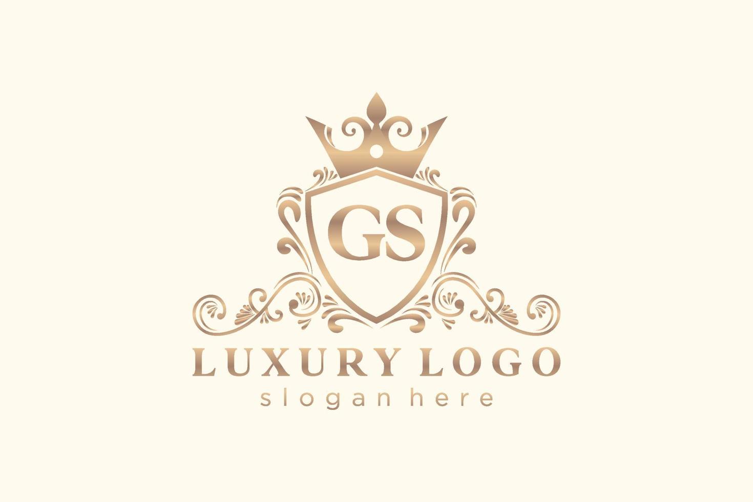 eerste gs brief Koninklijk luxe logo sjabloon in vector kunst voor restaurant, royalty, boetiek, cafe, hotel, heraldisch, sieraden, mode en andere vector illustratie.
