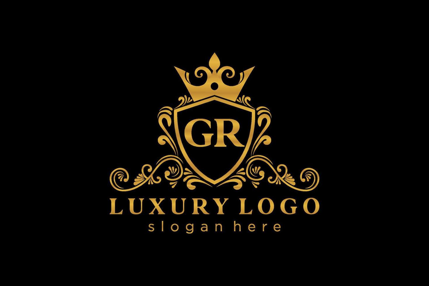 eerste gr brief Koninklijk luxe logo sjabloon in vector kunst voor restaurant, royalty, boetiek, cafe, hotel, heraldisch, sieraden, mode en andere vector illustratie.