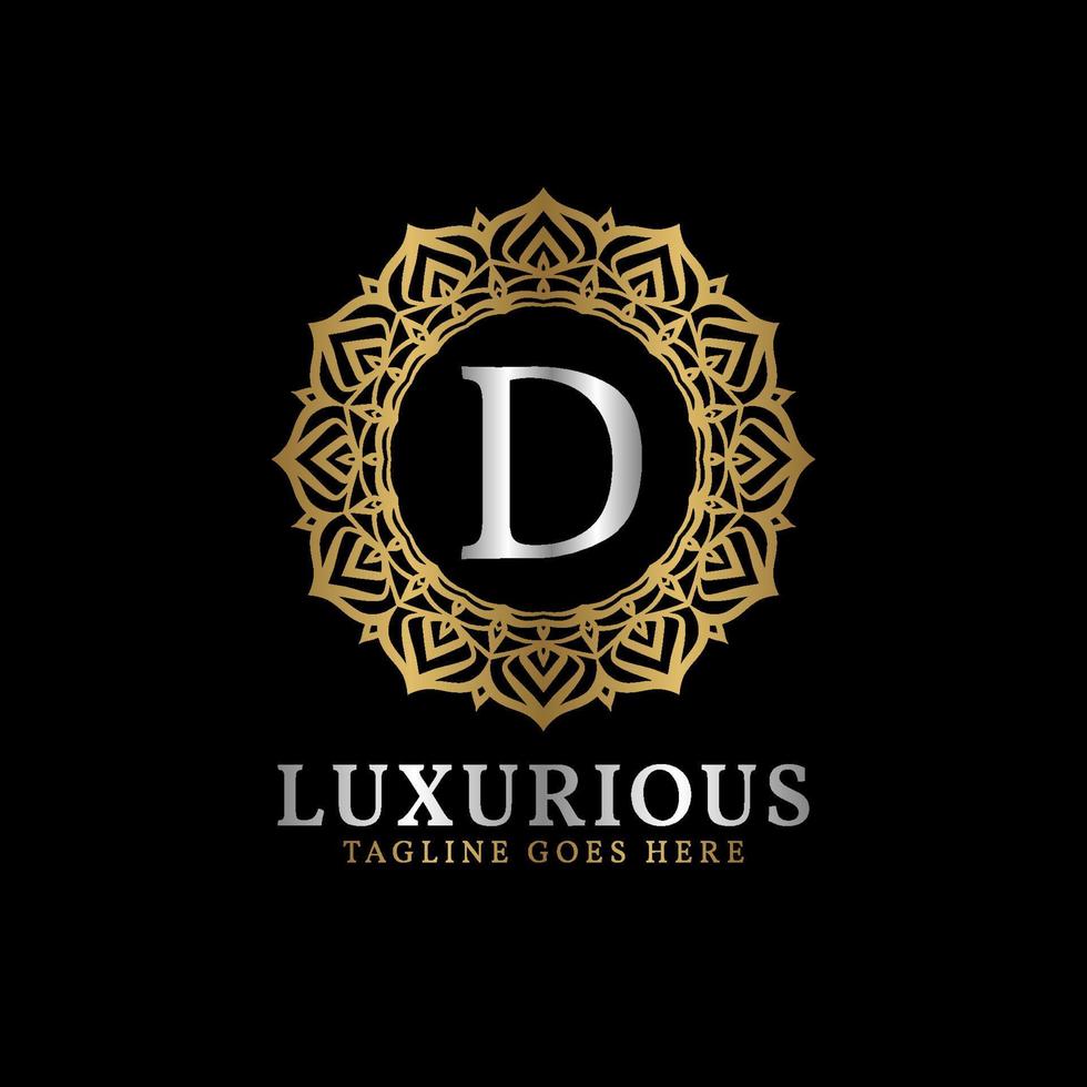 brief d luxueus decoratief bloem mandala kunst initialen vector logo ontwerp voor bruiloft, spa, hotel, schoonheid zorg