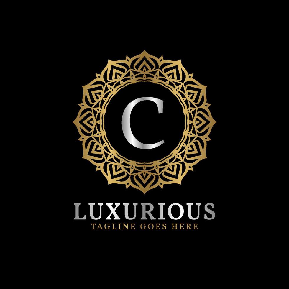 brief c luxueus decoratief bloem mandala kunst initialen vector logo ontwerp voor bruiloft, spa, hotel, schoonheid zorg