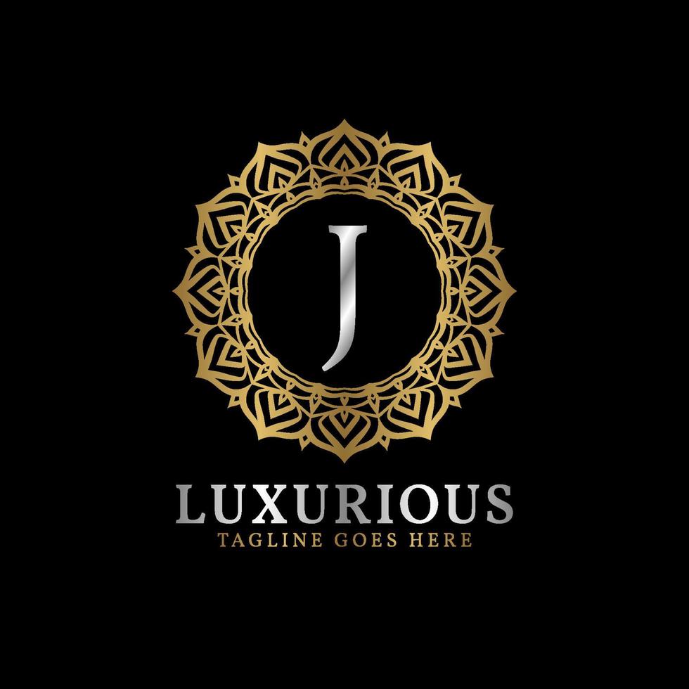 brief j luxueus decoratief bloem mandala kunst initialen vector logo ontwerp voor bruiloft, spa, hotel, schoonheid zorg