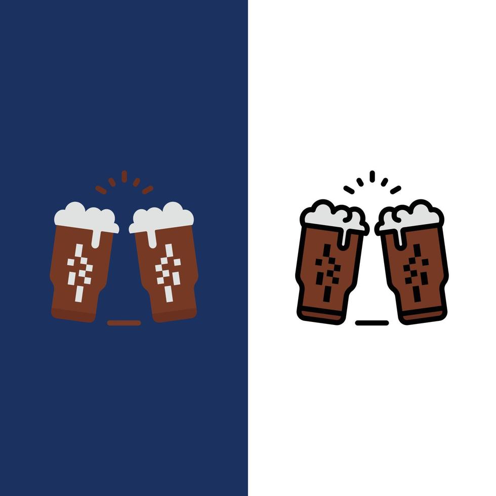 bier drinken wijn glas Ierland pictogrammen vlak en lijn gevulde icoon reeks vector blauw achtergrond