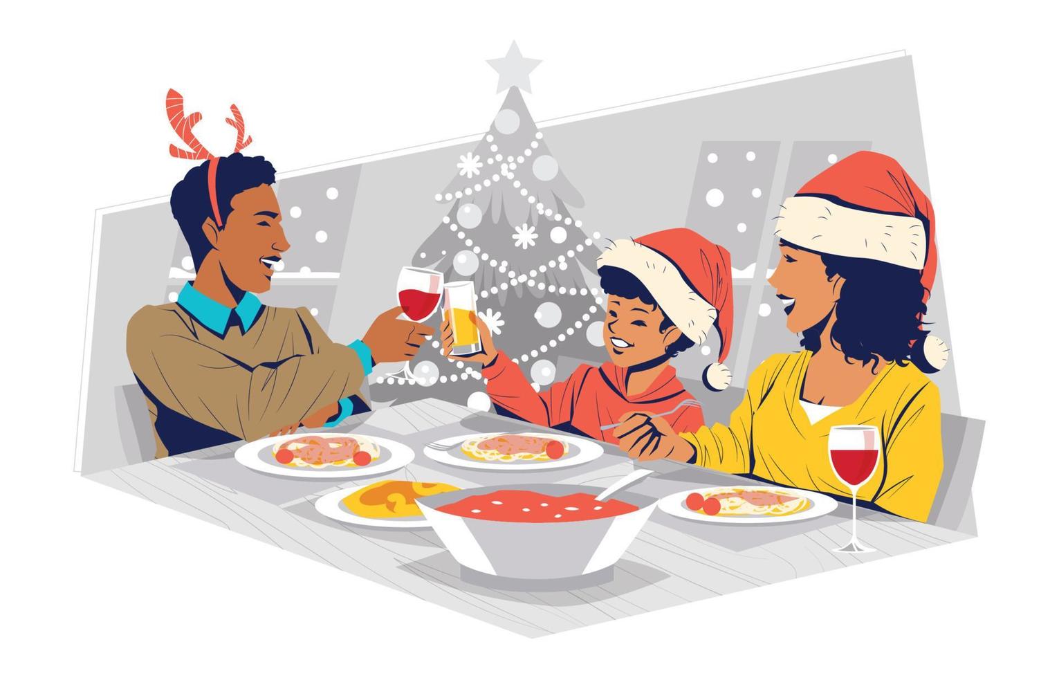 familie bijeenkomst avondeten Aan Kerstmis vooravond concept vector