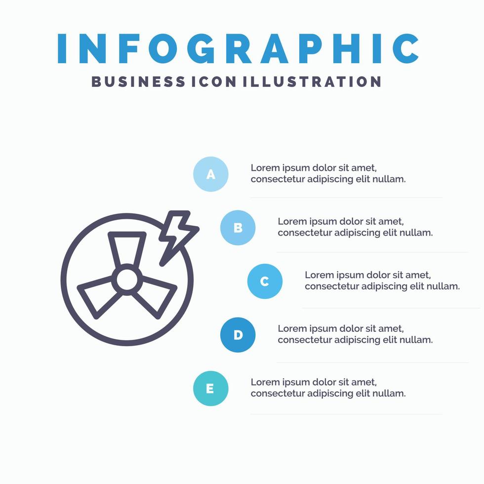 ventilator macht energie fabriek lijn icoon met 5 stappen presentatie infographics achtergrond vector