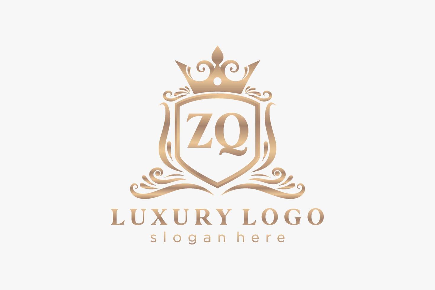 eerste zq brief Koninklijk luxe logo sjabloon in vector kunst voor restaurant, royalty, boetiek, cafe, hotel, heraldisch, sieraden, mode en andere vector illustratie.