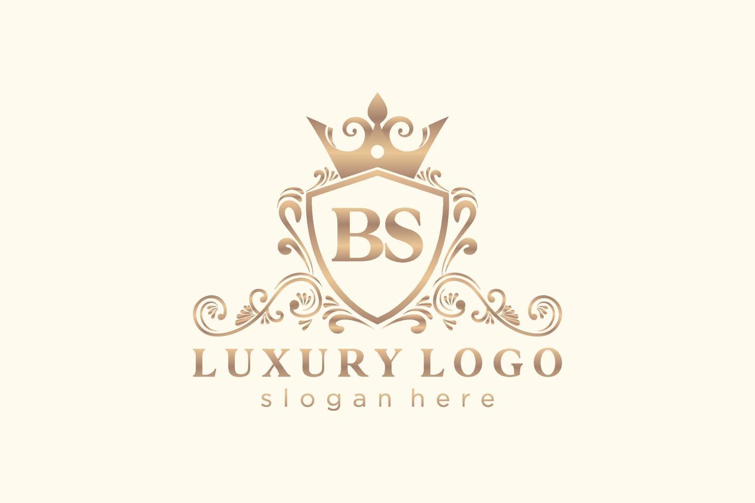 eerste bs brief Koninklijk luxe logo sjabloon in vector kunst voor restaurant, royalty, boetiek, cafe, hotel, heraldisch, sieraden, mode en andere vector illustratie.