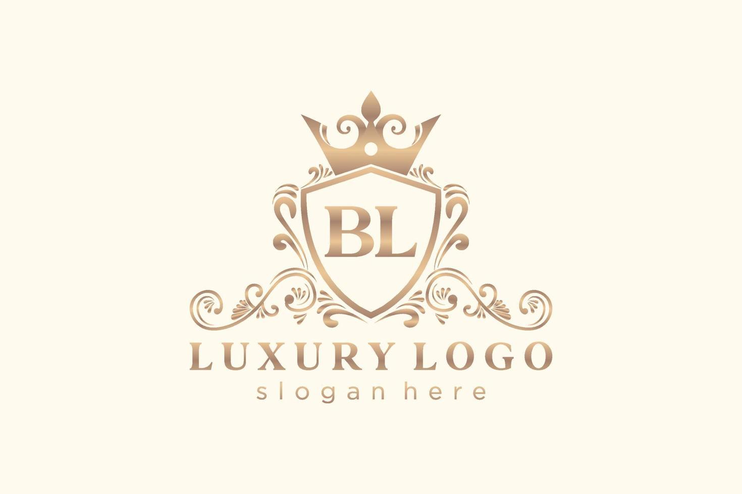 eerste bl brief Koninklijk luxe logo sjabloon in vector kunst voor restaurant, royalty, boetiek, cafe, hotel, heraldisch, sieraden, mode en andere vector illustratie.