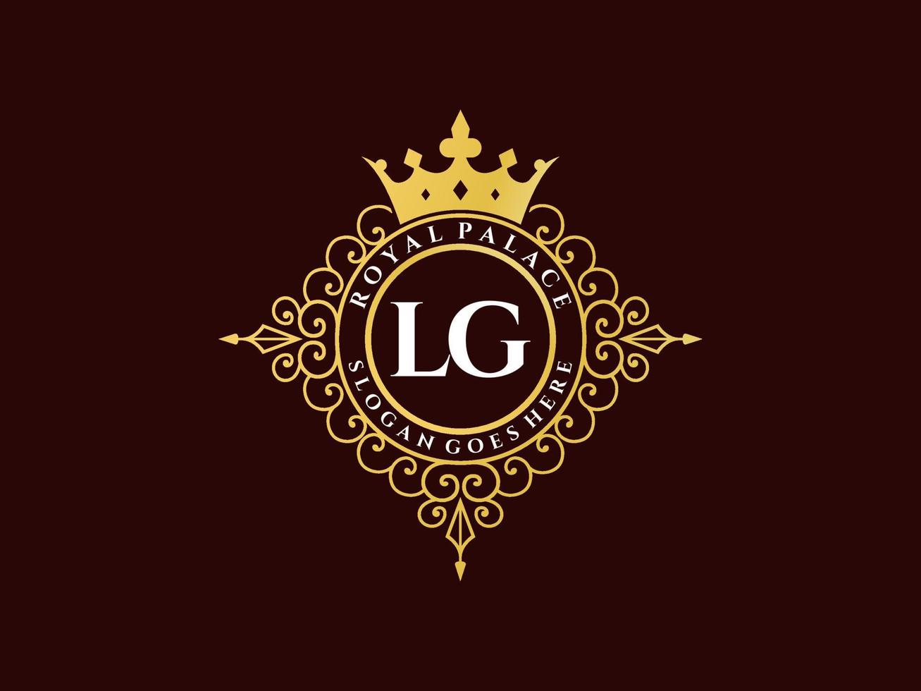 brief lg antiek Koninklijk luxe Victoriaans logo met sier- kader. vector