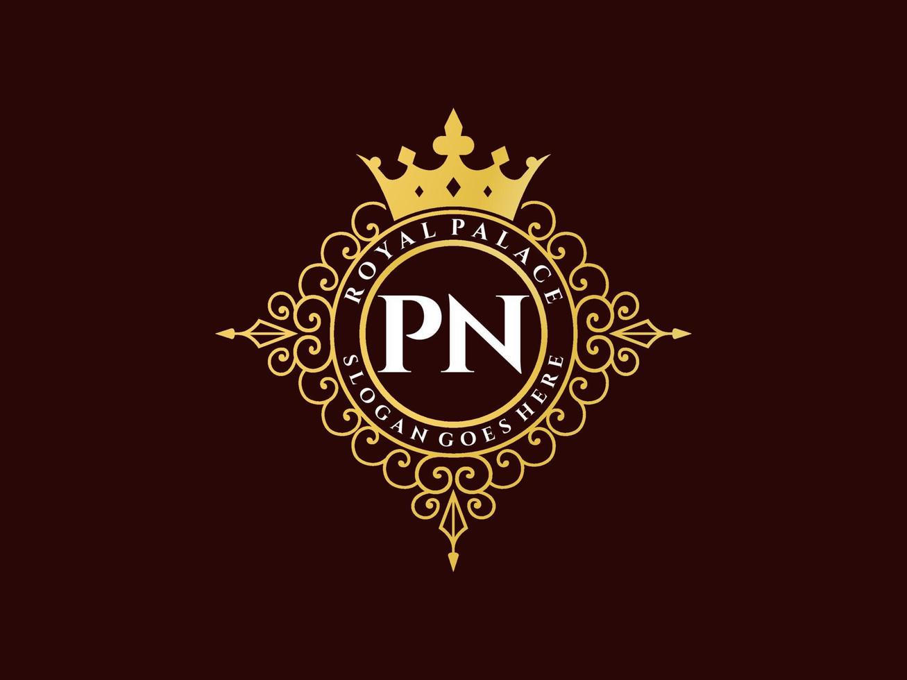 brief pn antiek Koninklijk luxe Victoriaans logo met sier- kader. vector