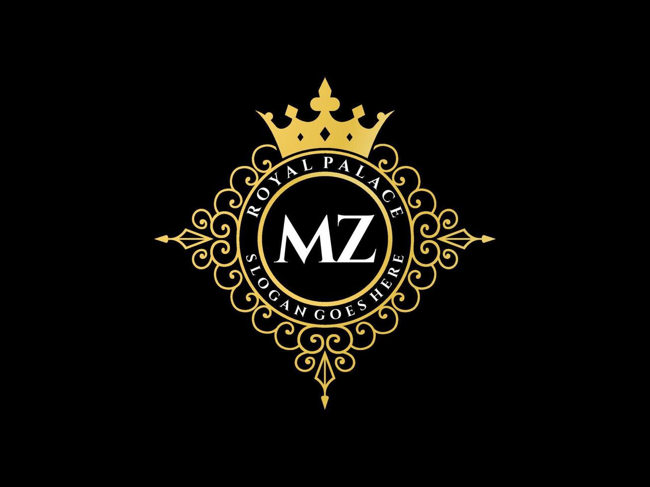 brief mz antiek Koninklijk luxe Victoriaans logo met sier- kader. vector