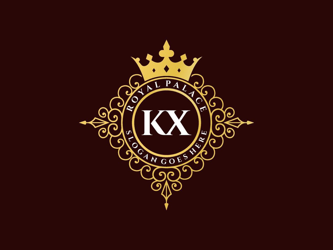 brief kx antiek Koninklijk luxe Victoriaans logo met sier- kader. vector