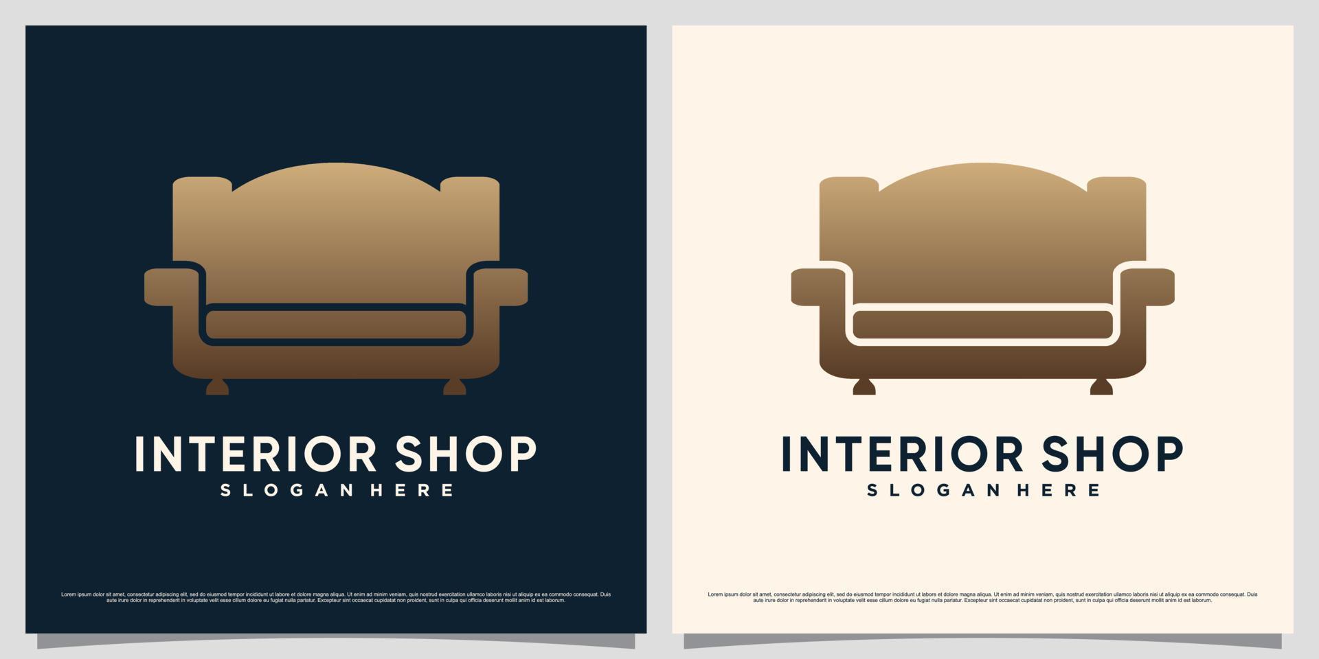 meubilair interieur logo ontwerp inspiratie met stoel of sofa icoon en modern concept vector
