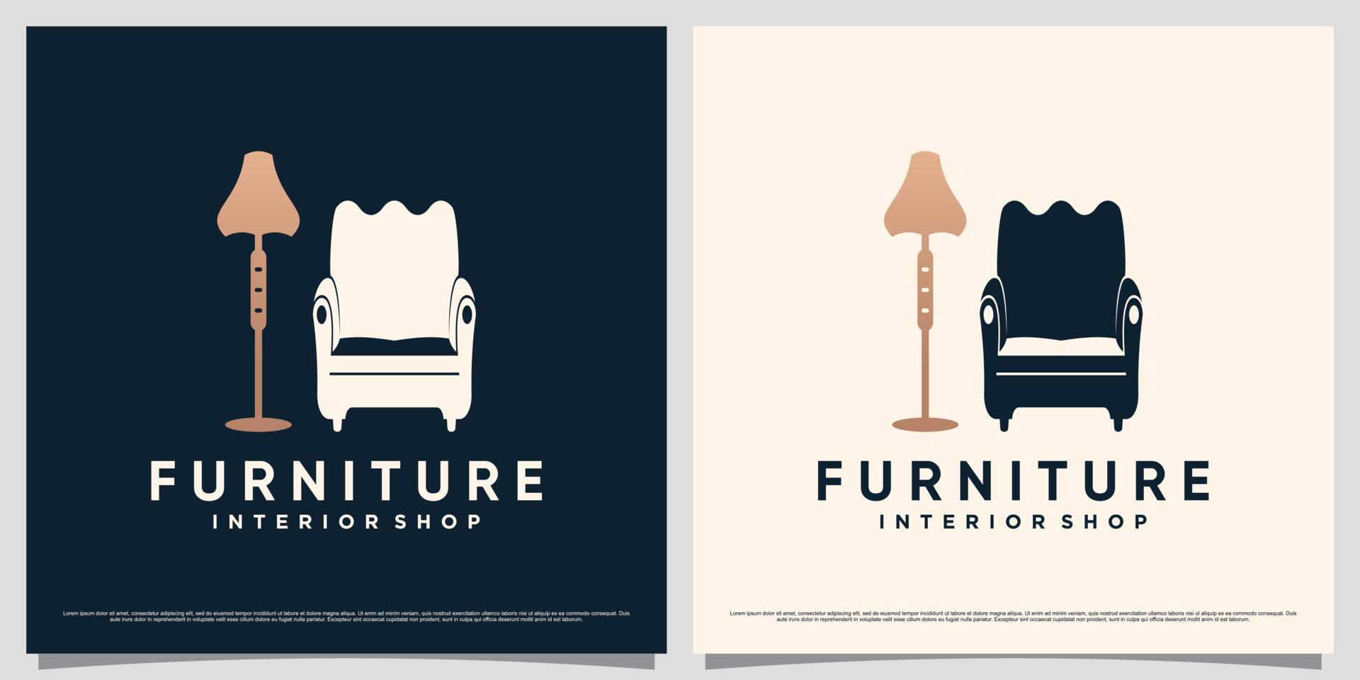 meubilair interieur logo ontwerp inspiratie met stoel of sofa icoon en modern concept vector