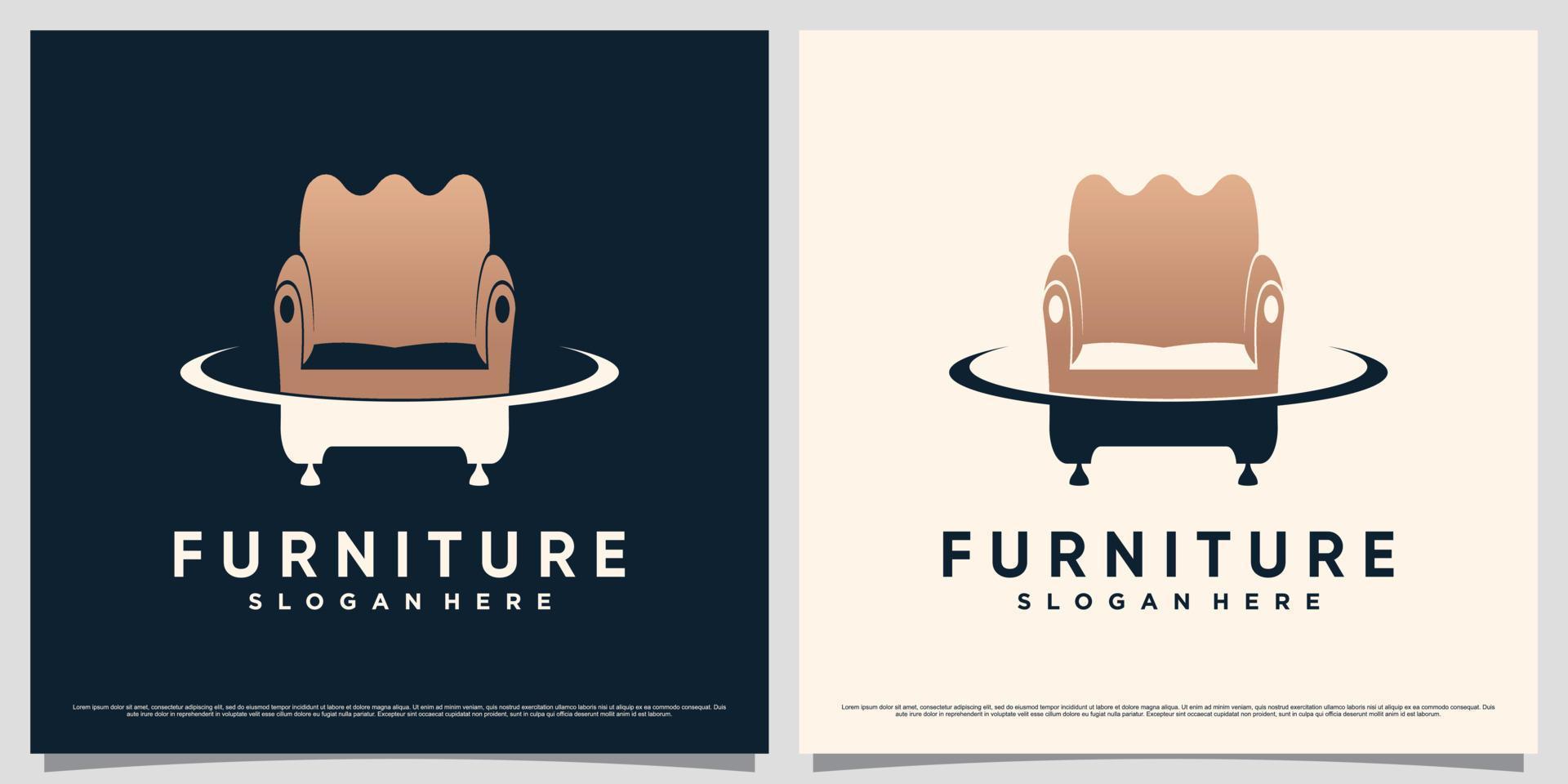 meubilair interieur logo ontwerp inspiratie met stoel of sofa icoon en modern concept vector
