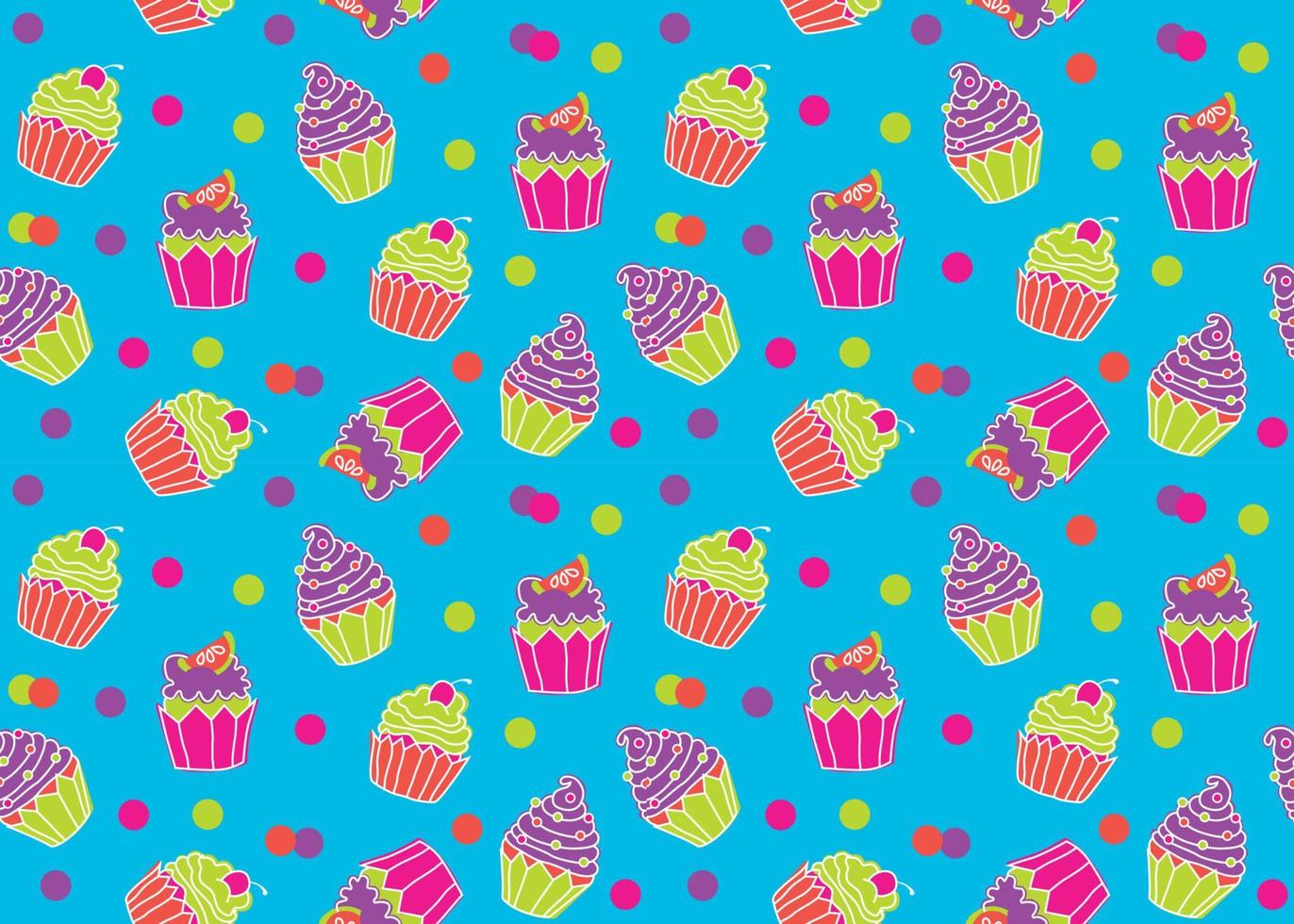 naadloos patroon van gelukkig verjaardag kleurrijk cupcakes met dots vector