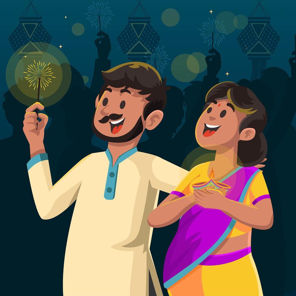 heerlijke avond op diwali-festival vector