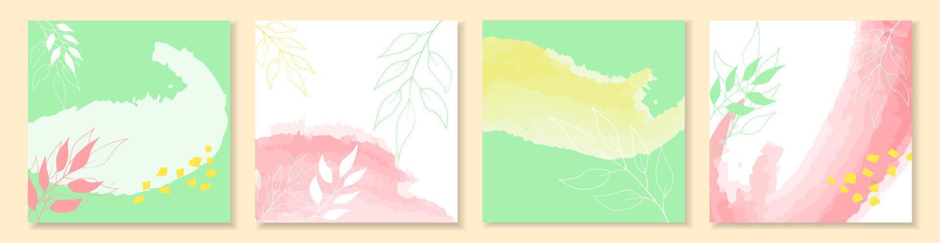 voorjaar groen plein achtergronden. minimalistisch banners met bloemen elementen. vector voorraad illustratie.