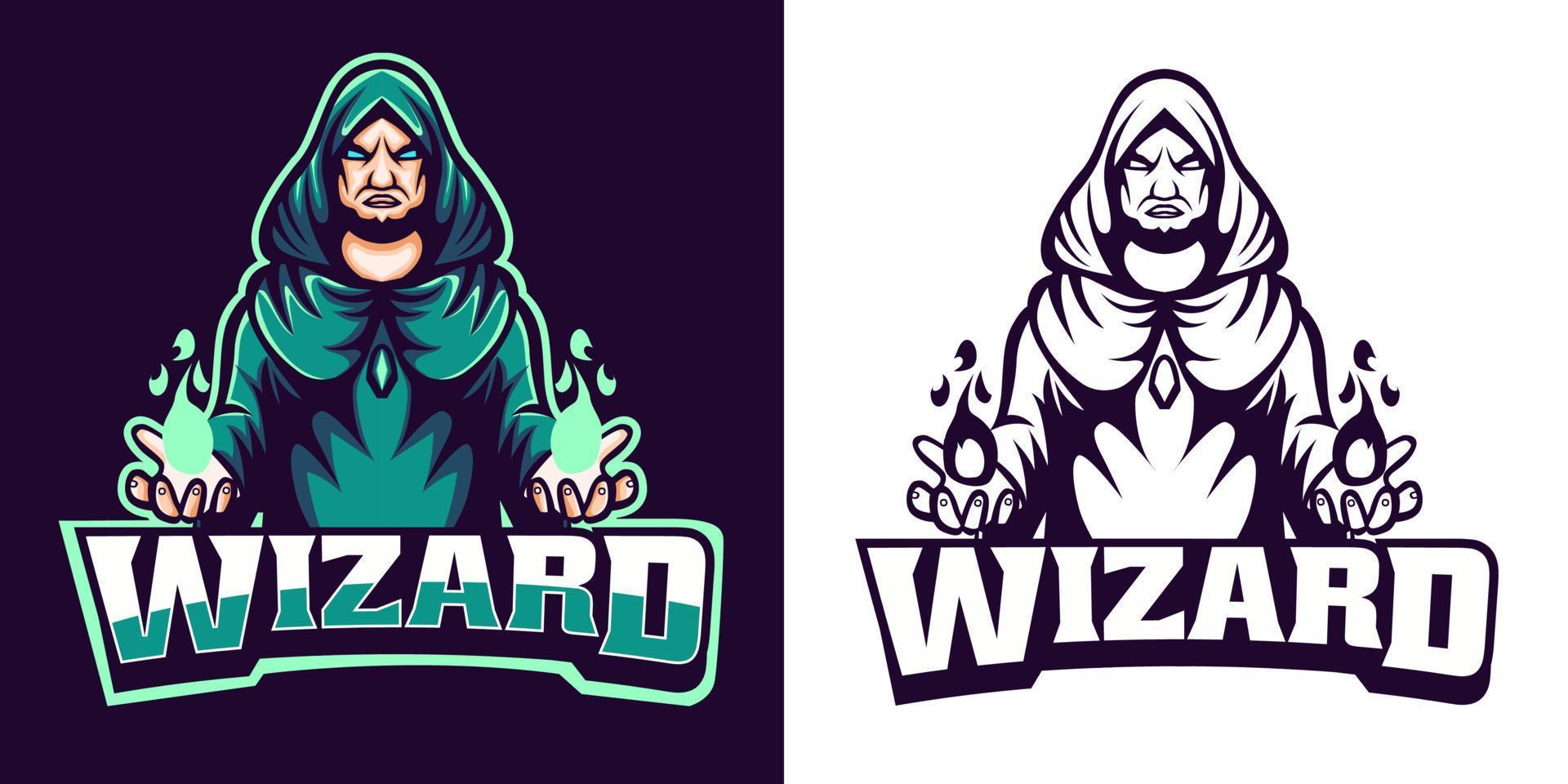 donker tovenaar goochelaar mascotte esport logo ontwerp illustraties vector sjabloon, heks , goochelaar logo voor team spel wimpel youtuber banier zenuwtrekking meningsverschil, vol kleur tekenfilm stijl