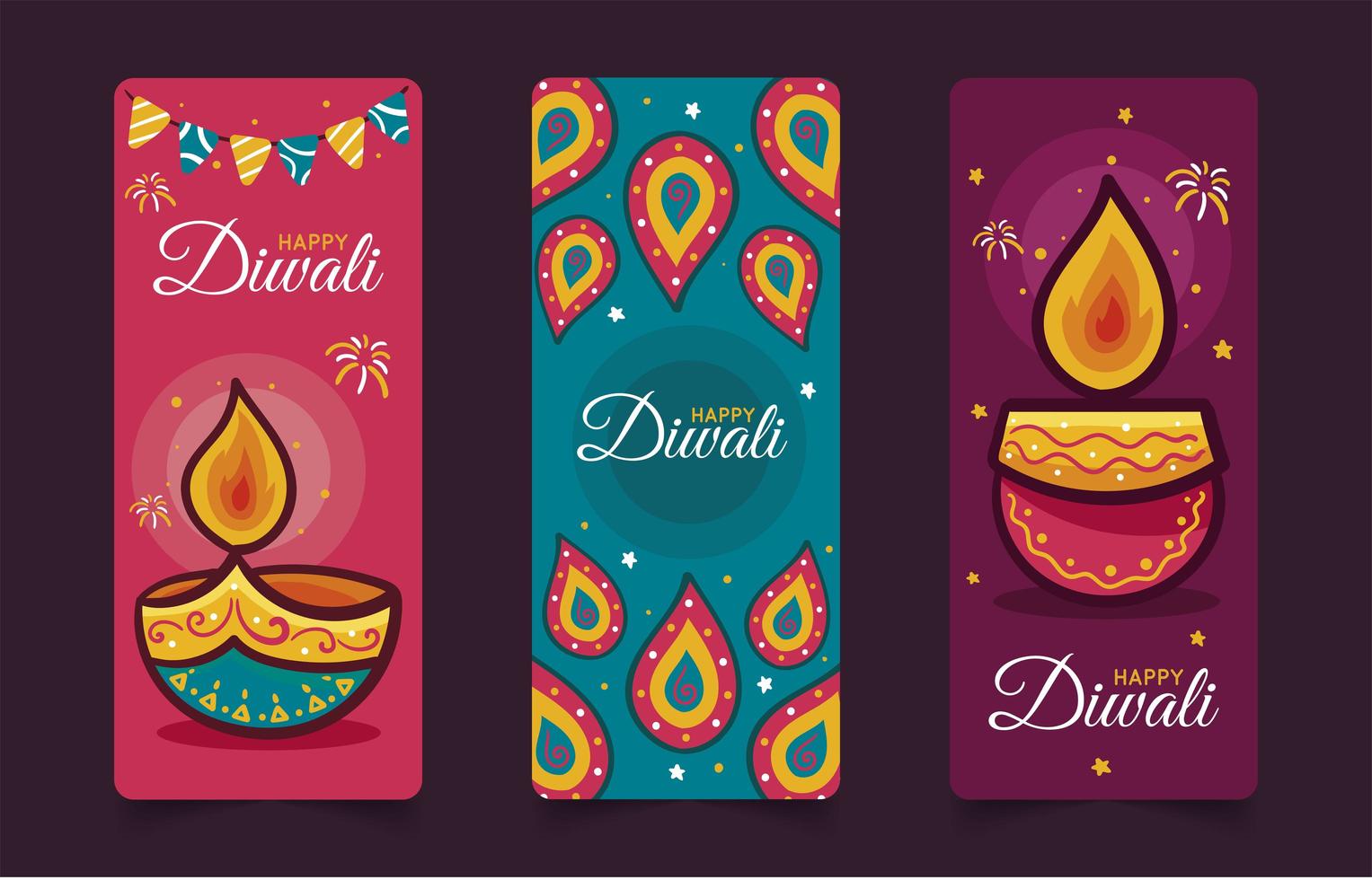 handgetekende gelukkige diwali-banners instellen vector