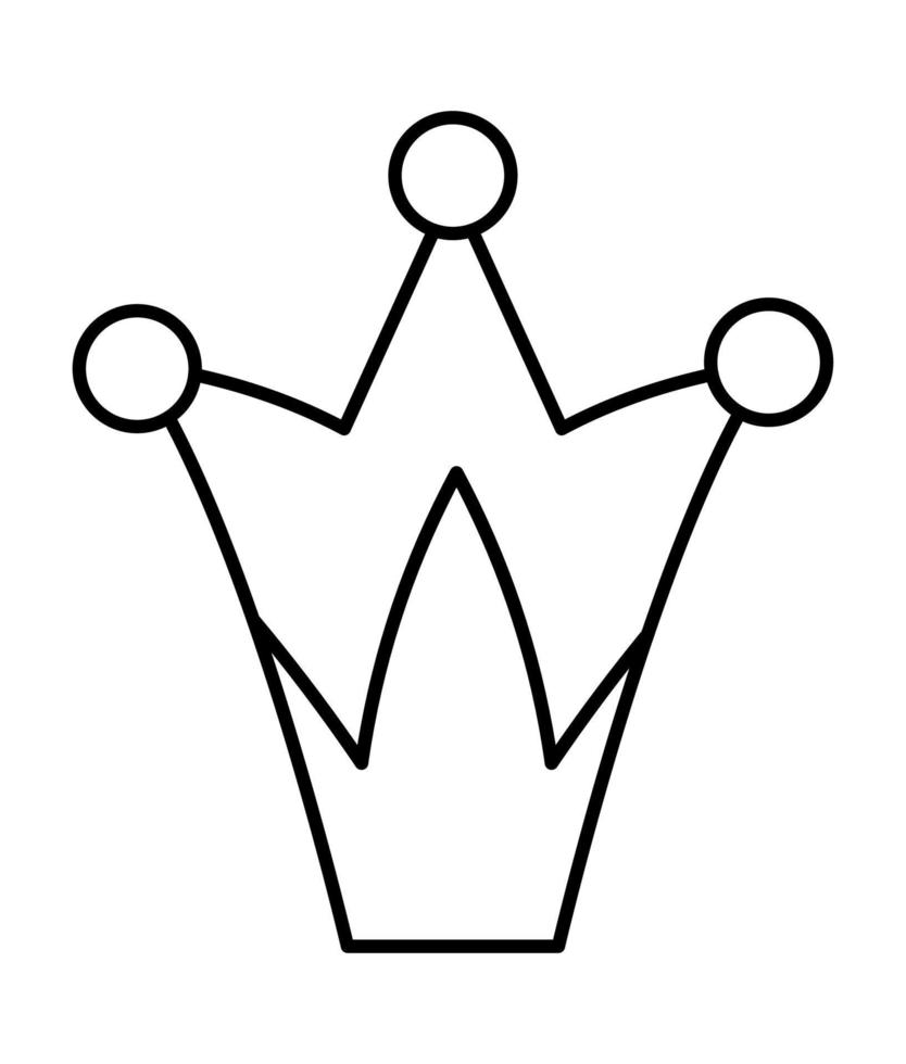 sprookje zwart-wit kroon geïsoleerd op een witte achtergrond. vector lijn fantasie koning of koningin accessoire. soevereine autoriteit symbool. middeleeuwse sprookjesachtige koninklijke sieraden icoon