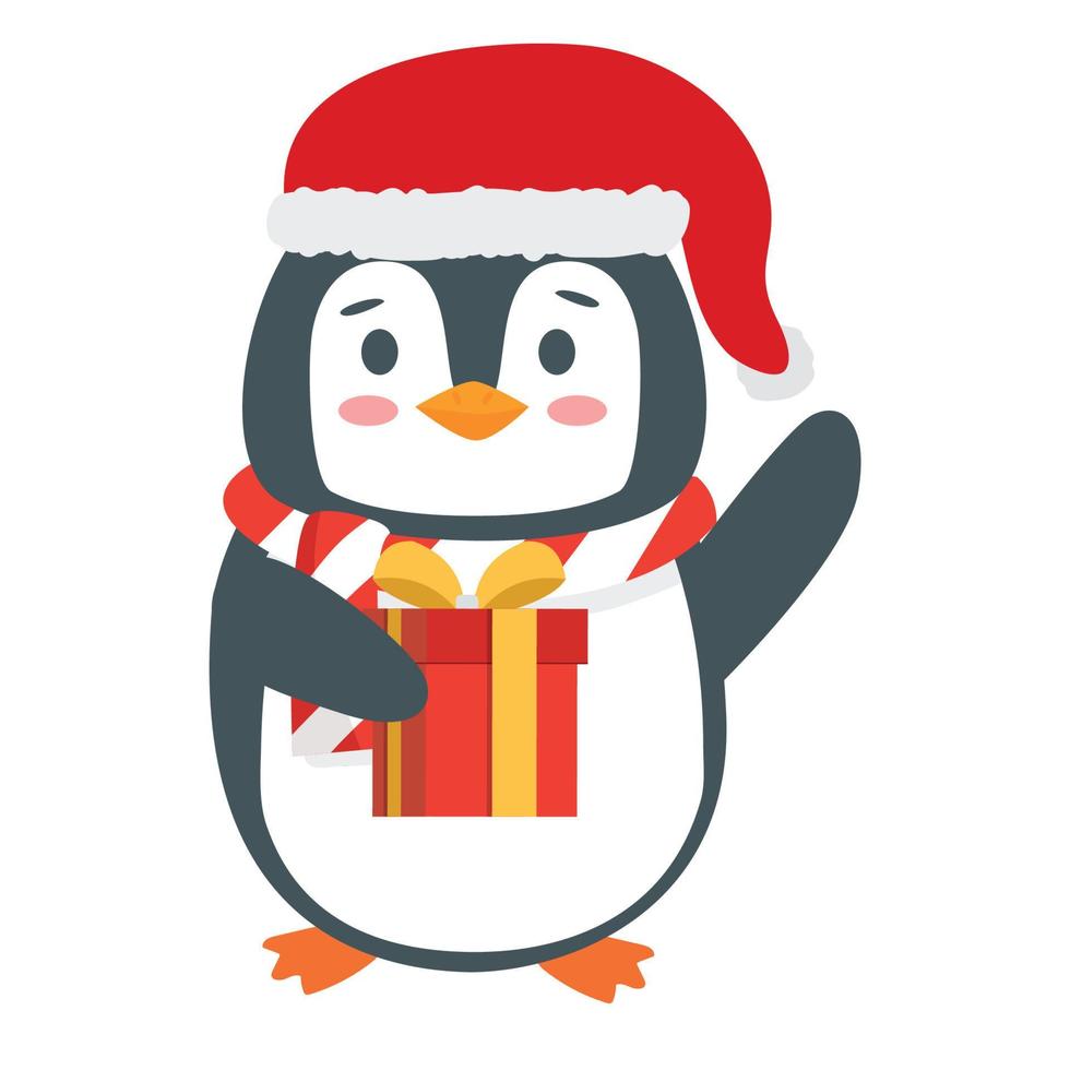 schattig pinguïn met geschenk tekenfilm vector