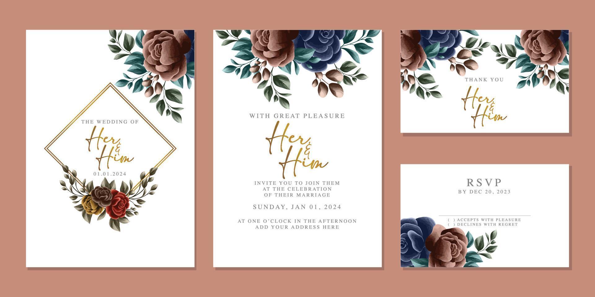 luxe mooi bloemen bruiloft uitnodiging kaart achtergrond sjabloon vector