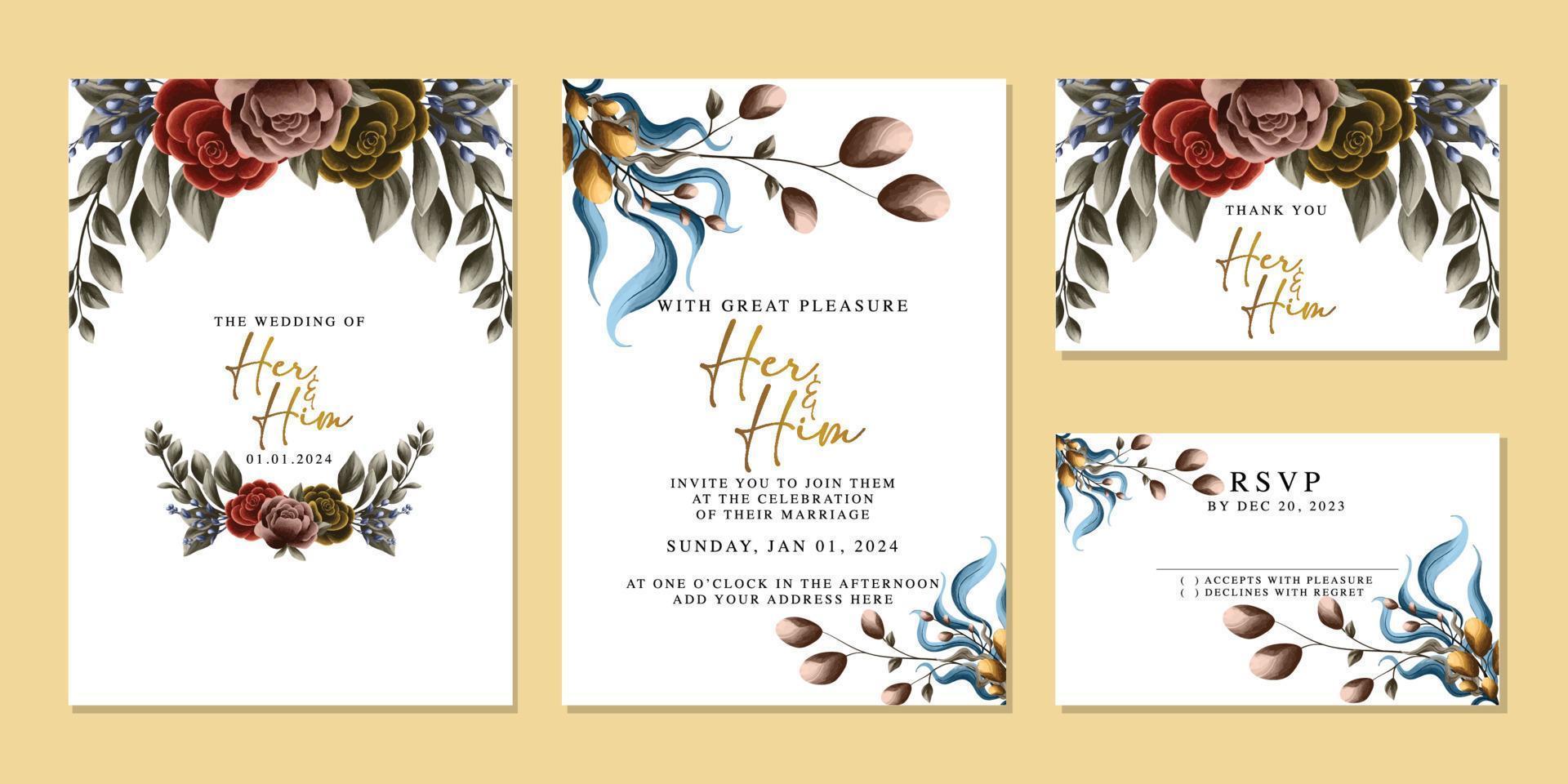 luxe mooi bloemen bruiloft uitnodiging kaart achtergrond sjabloon vector