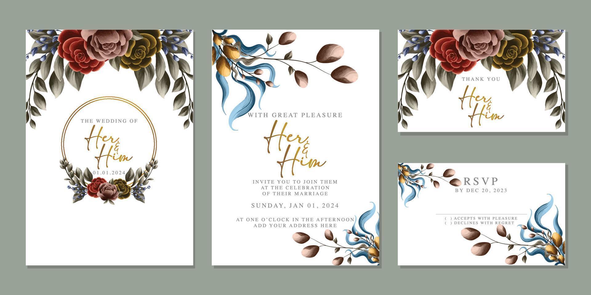 luxe mooi bloemen bruiloft uitnodiging kaart achtergrond sjabloon vector