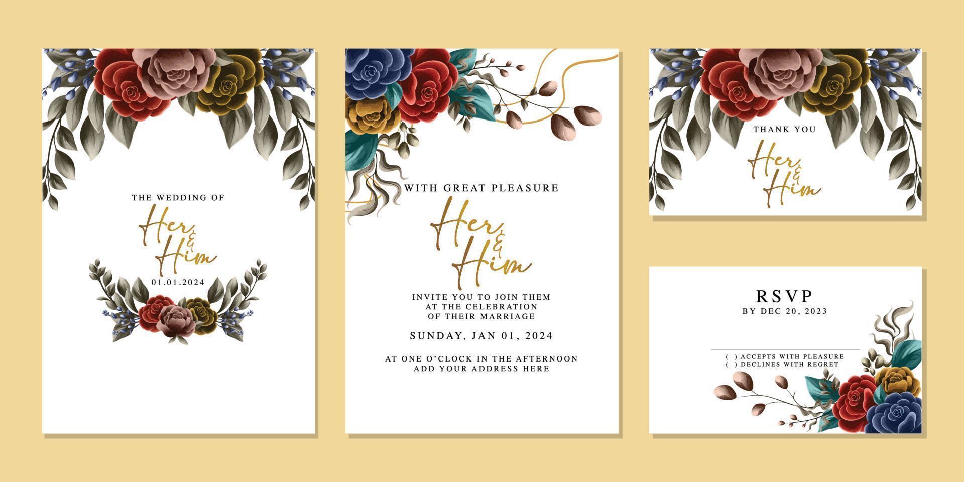 luxe mooi bloemen bruiloft uitnodiging kaart achtergrond sjabloon vector