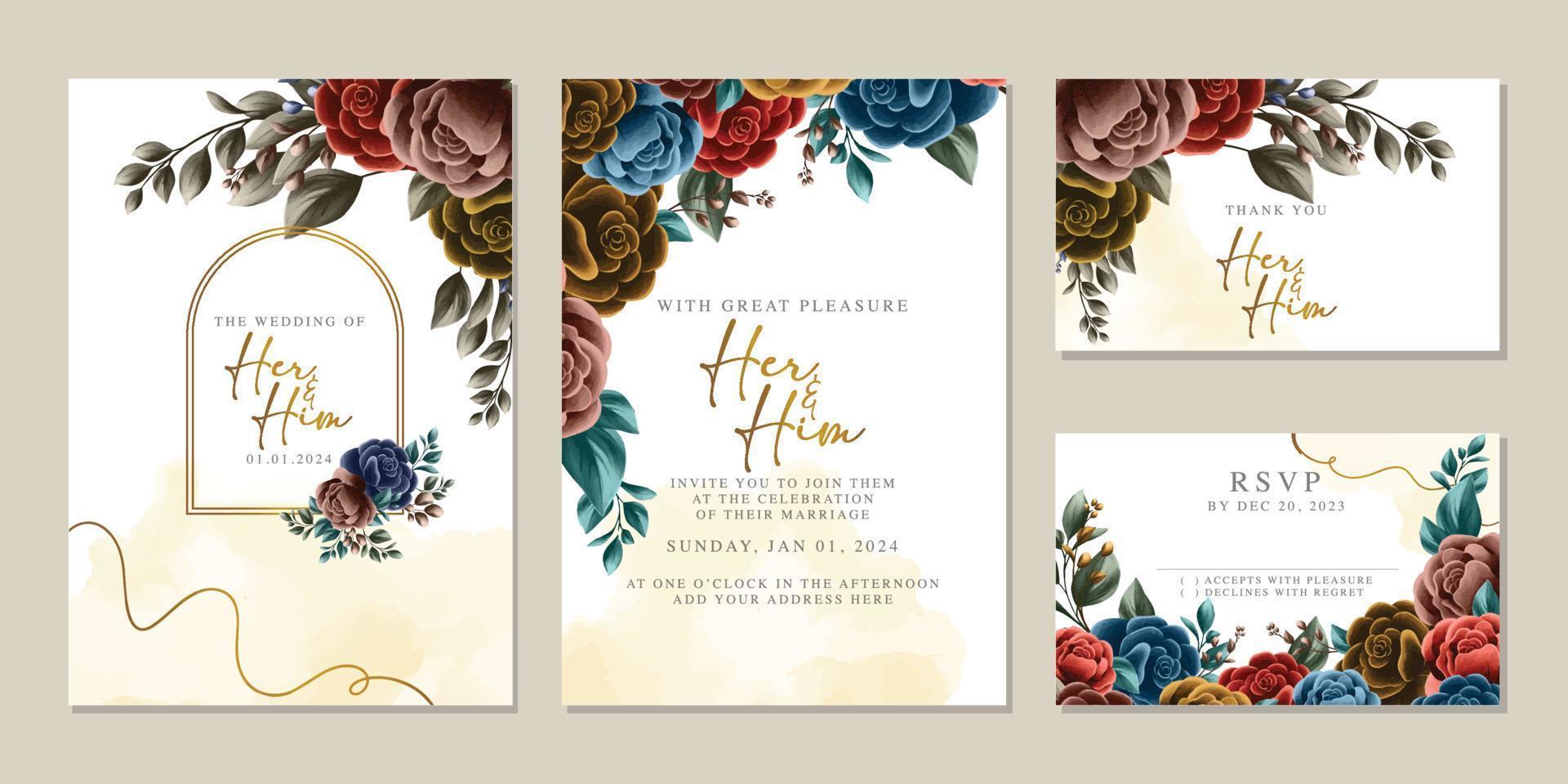 luxe mooi bloemen bruiloft uitnodiging kaart achtergrond sjabloon vector