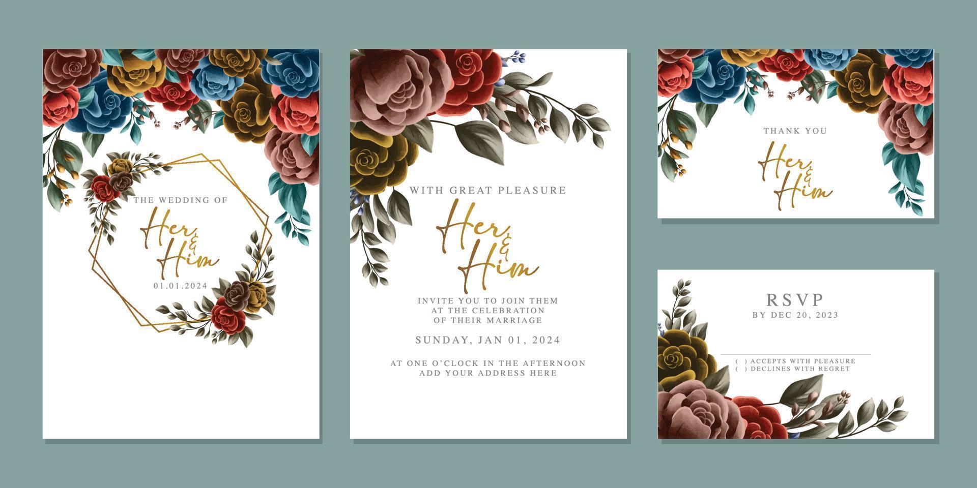 luxe mooi bloemen bruiloft uitnodiging kaart achtergrond sjabloon vector