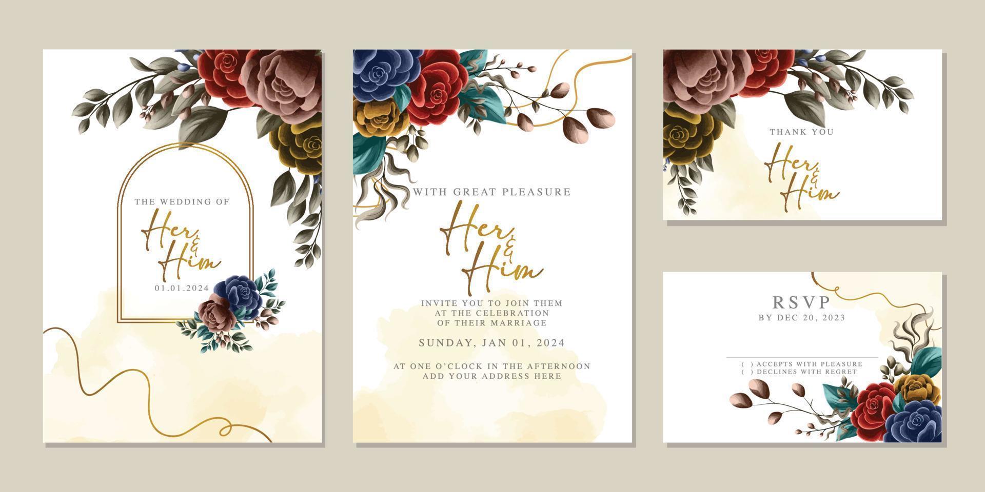 luxe mooi bloemen bruiloft uitnodiging kaart achtergrond sjabloon vector