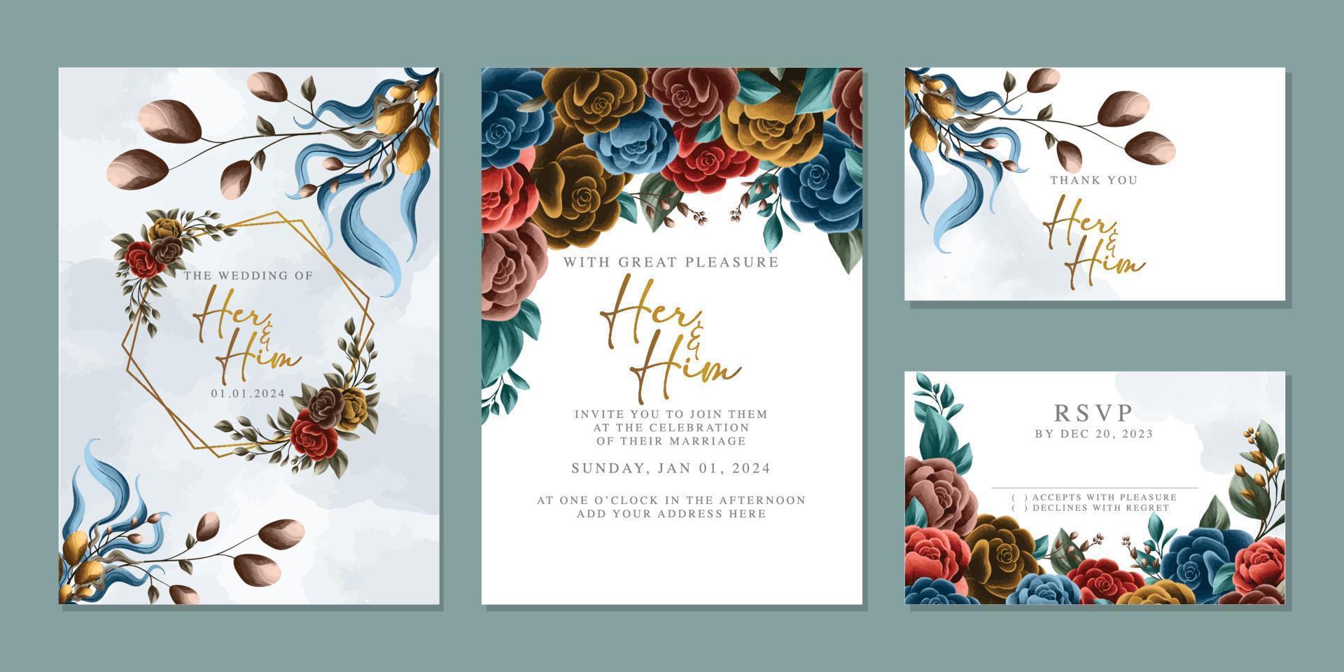 luxe mooi bloemen bruiloft uitnodiging kaart achtergrond sjabloon vector