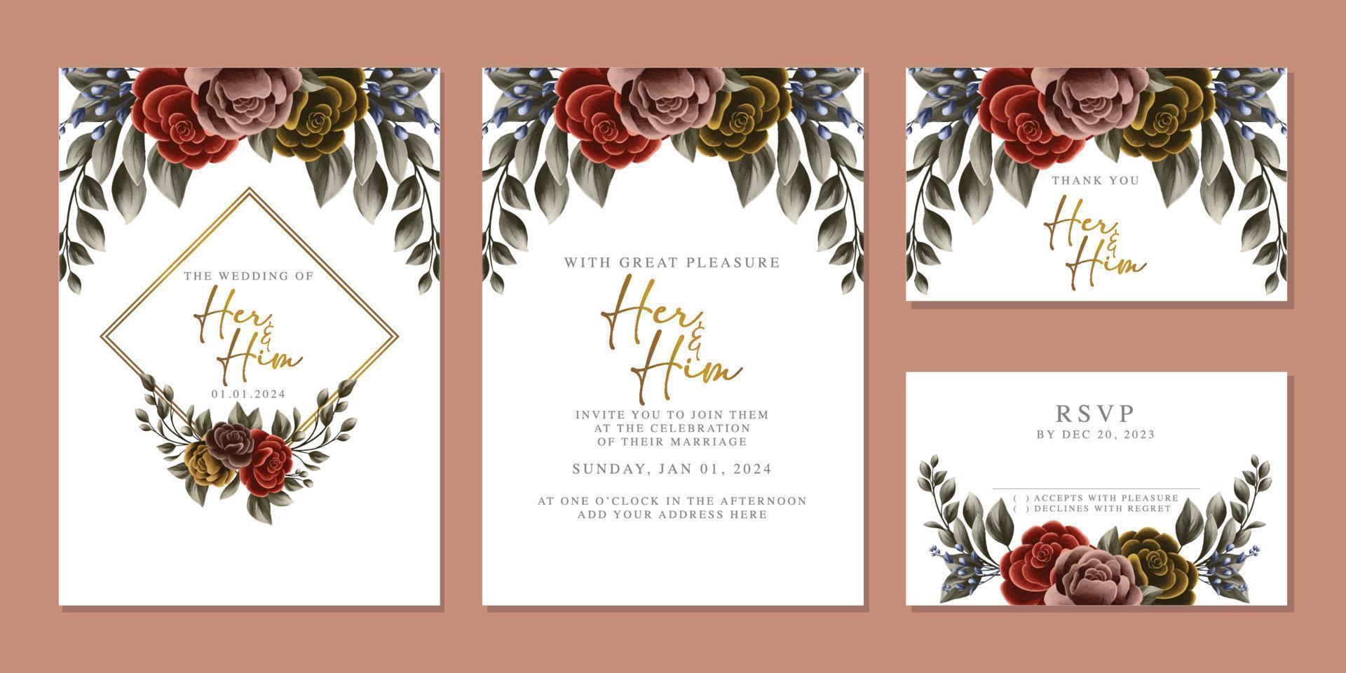 luxe mooi bloemen bruiloft uitnodiging kaart achtergrond sjabloon vector