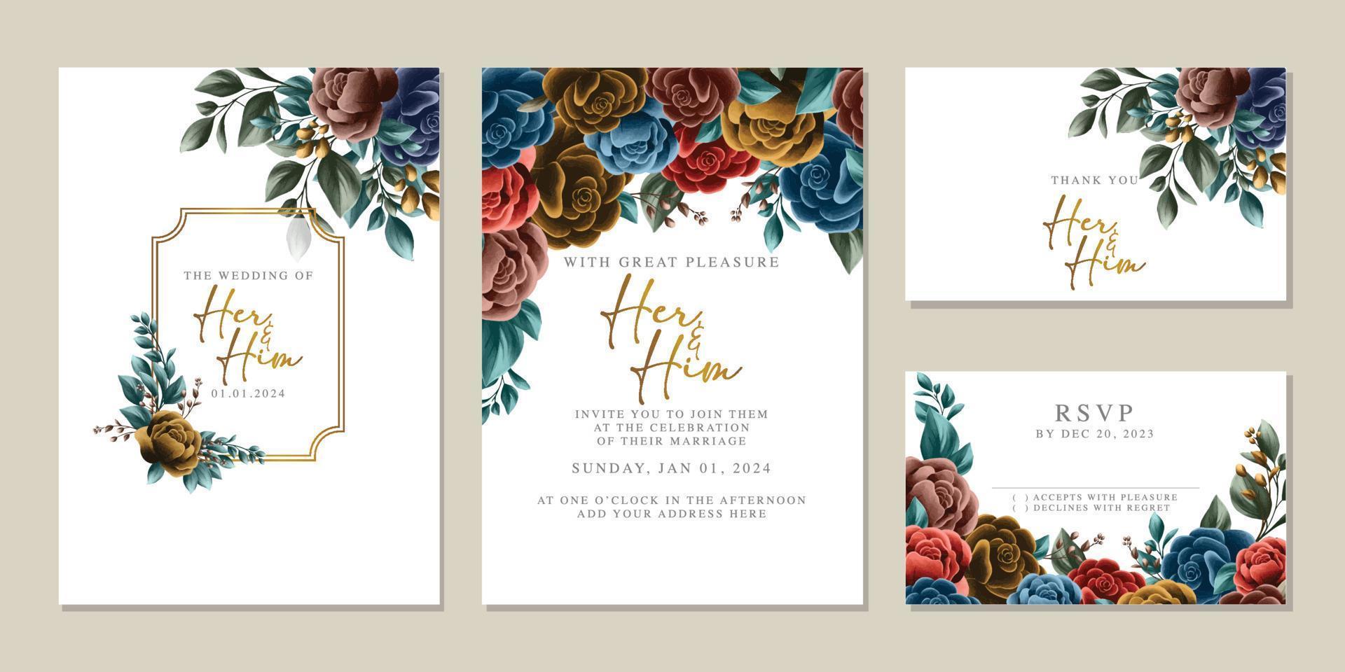 luxe mooi bloemen bruiloft uitnodiging kaart achtergrond sjabloon vector